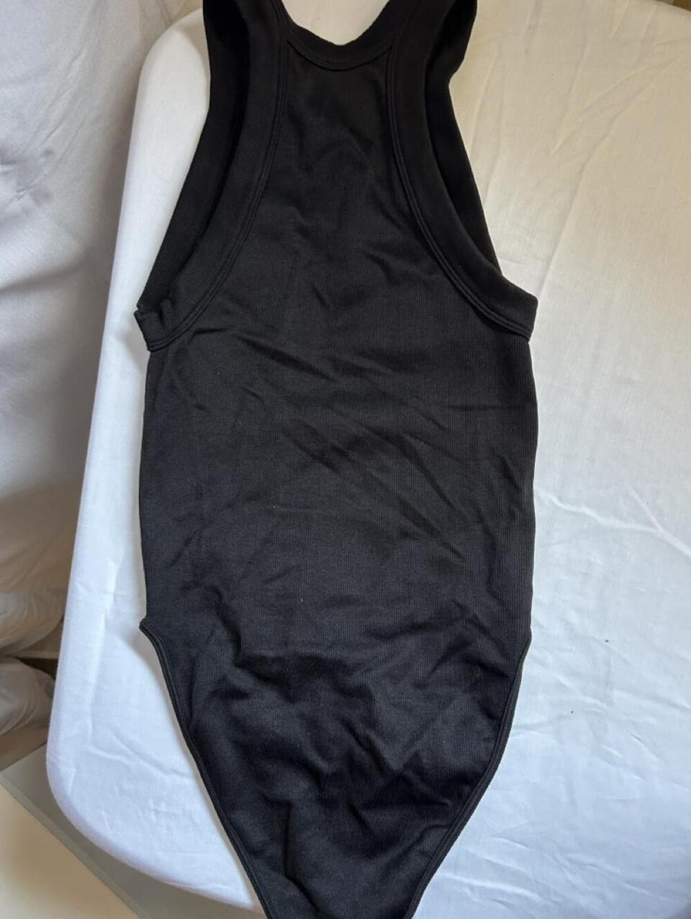Womens Black High-Neck Ribbed Bodysuit Size Small
